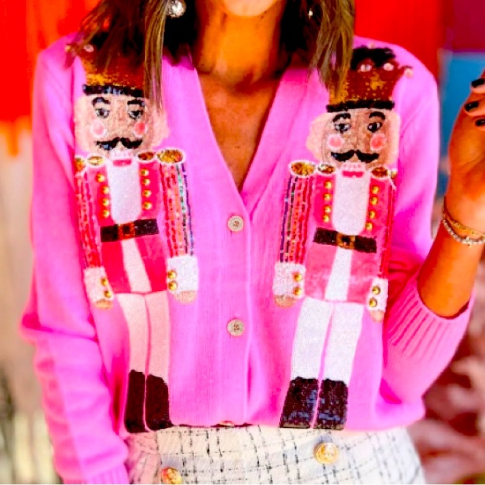 ISO Queen of Sparkles Hot Pink Nutcracker Cardigan in ether size Medium or Large